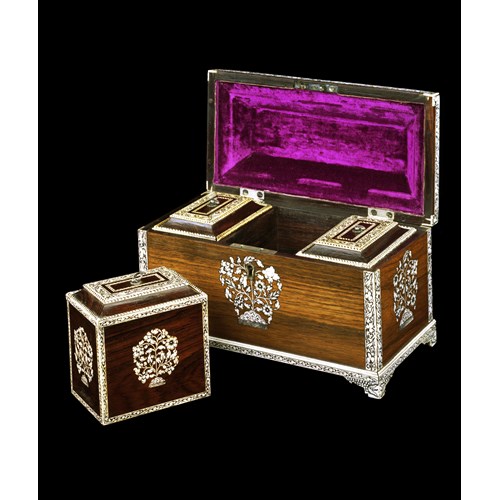 A Anglo-Indian ivory inlaid rosewood tea caddy
